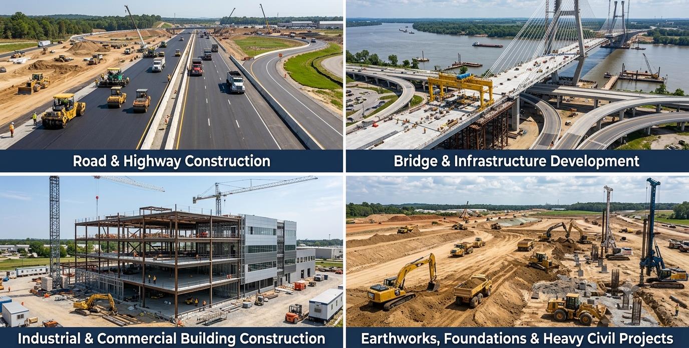 Qurtuba project sectors: road and highway construction, bridges, industrial buildings and earthworks